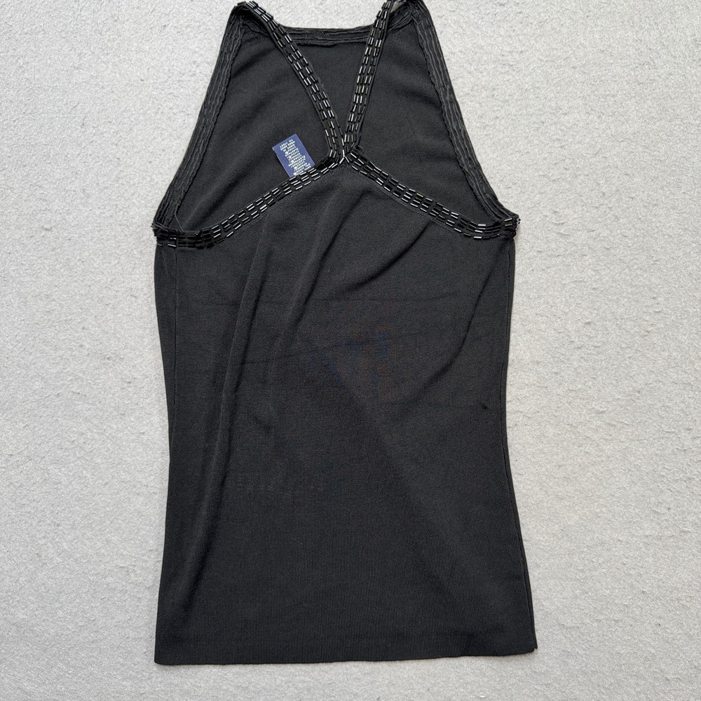 Gap Halter Tank Top Women's Medium Black Beaded High Neck Crossover Back Chic - Picture 2 of 5